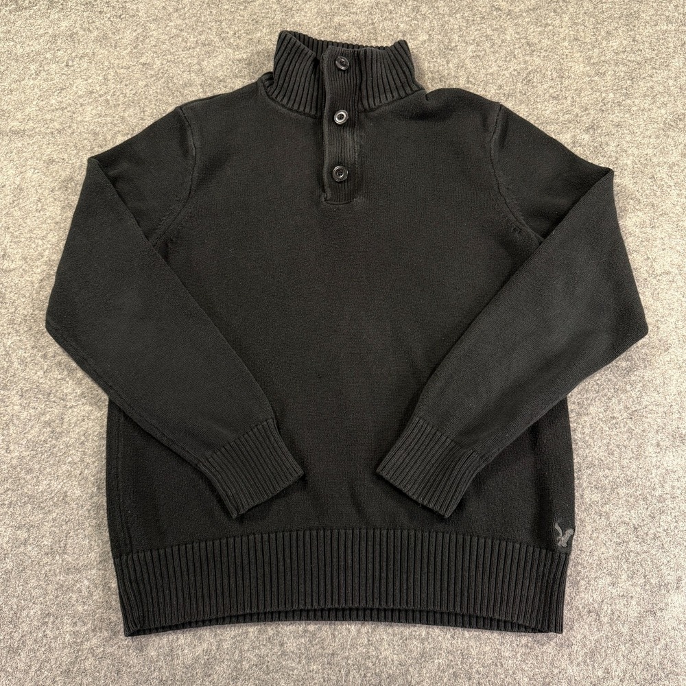 American Eagle Outfitters Sweater Mens Medium Black 1/4 Zip Mock Neck Athletic‎